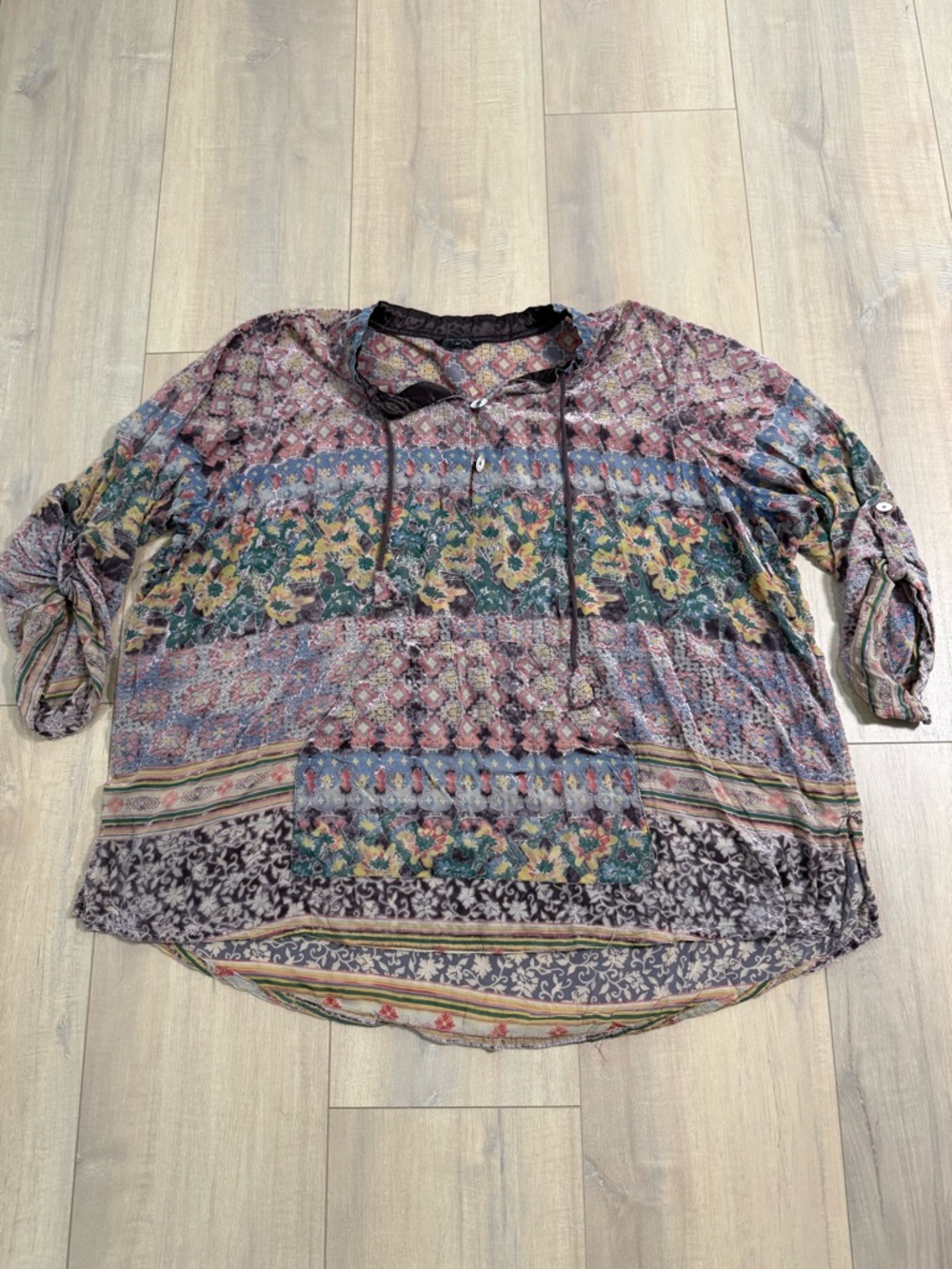 John Mark Patchwork Floral Border Print Tunic in Multicolor